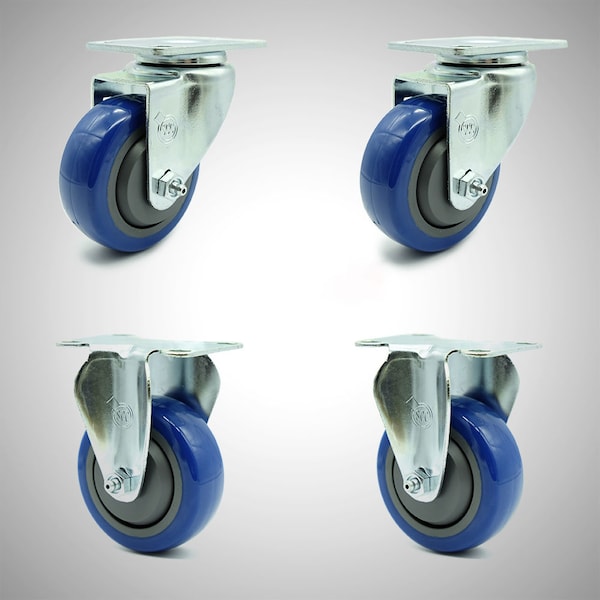 Service Caster 3.5 Inch SS Blue Polyurethane Swivel Top Plate Caster Set with 2 Rigid SCC SCC-SS20S3514-PPUB-BLUE-2-R3514-2 - main